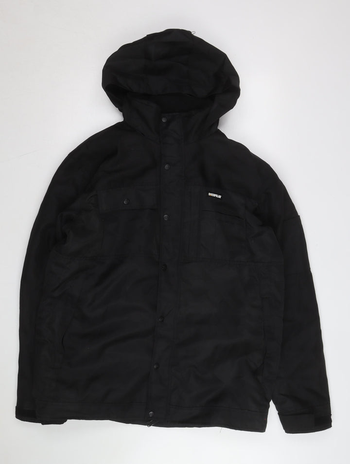 Caterpillar Men's Black Hooded Work Jacket Size L Waterproof Lined
