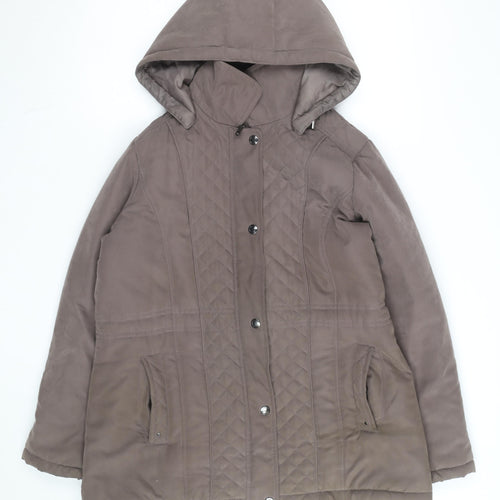 First Avenue Women's Brown Quilted Hooded Mid-Length Puffer Coat Size 14