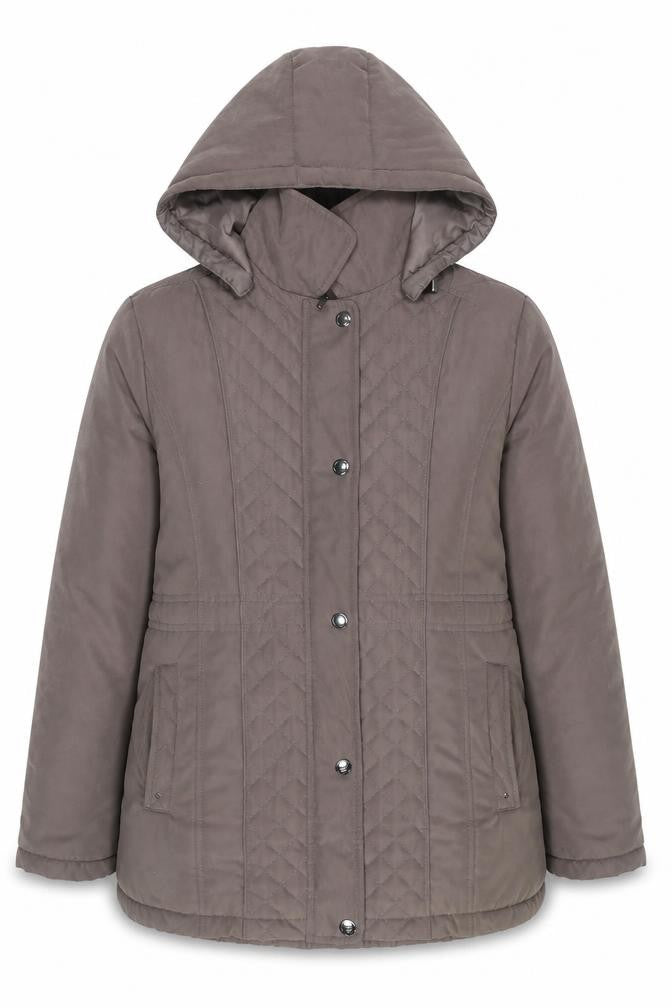First Avenue Women's Brown Quilted Hooded Mid-Length Puffer Coat Size 14