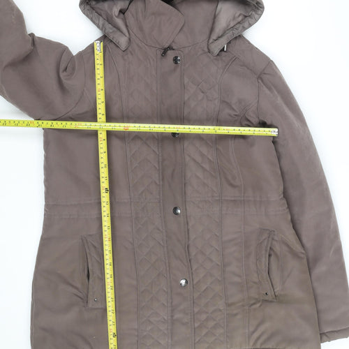 First Avenue Women's Brown Quilted Hooded Mid-Length Puffer Coat Size 14
