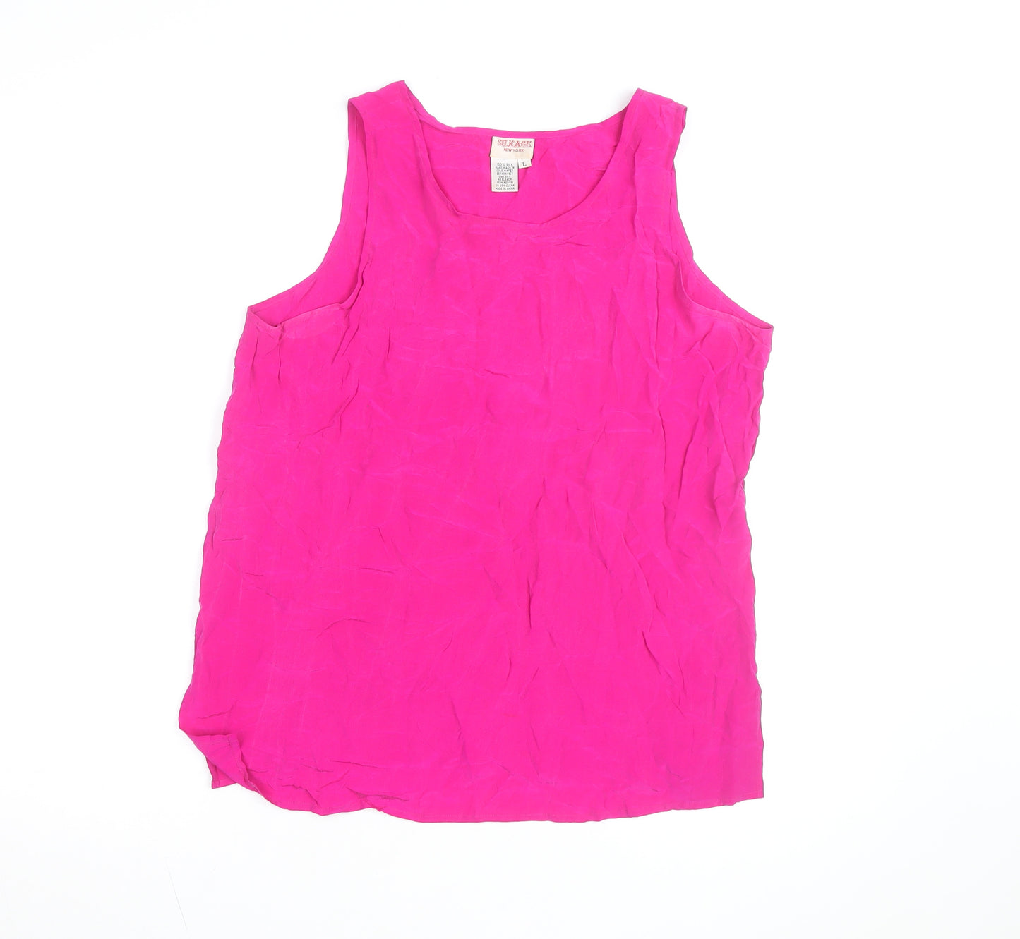 Silkage Women’s Pink Silk Sleeveless Tank Top L