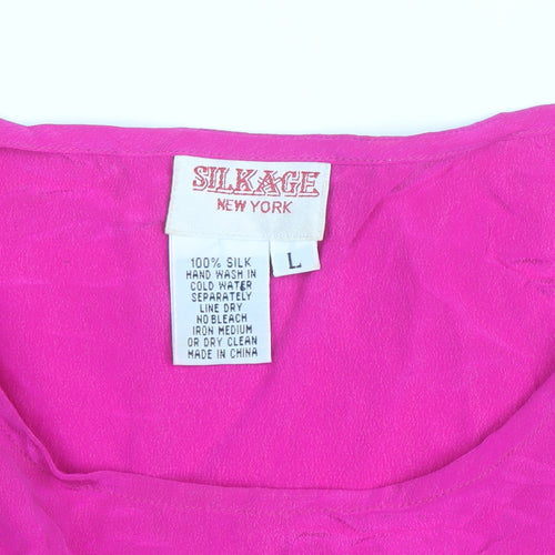 Silkage Women’s Pink Silk Sleeveless Tank Top L