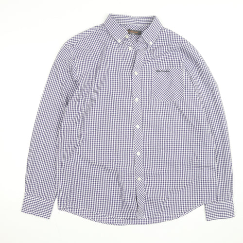 Ben Sherman Men's Blue Check Long Sleeve Button-Up Shirt Size L