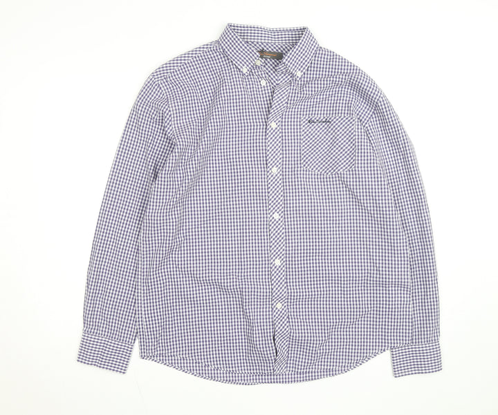 Ben Sherman Men's Blue Check Long Sleeve Button-Up Shirt Size L