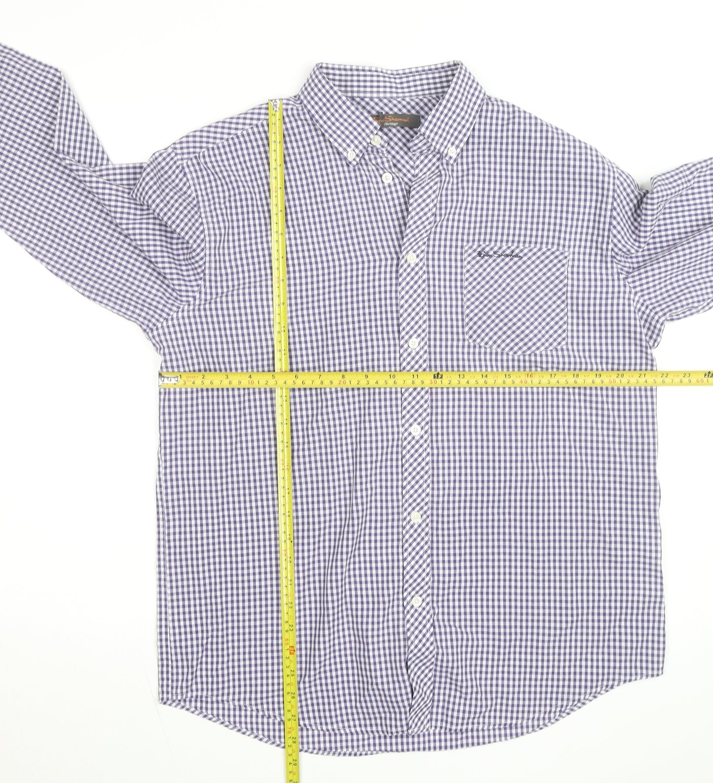 Ben Sherman Men's Blue Check Long Sleeve Button-Up Shirt Size L