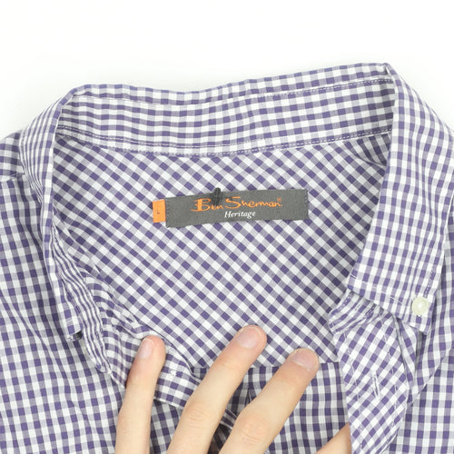 Ben Sherman Men's Blue Check Long Sleeve Button-Up Shirt Size L