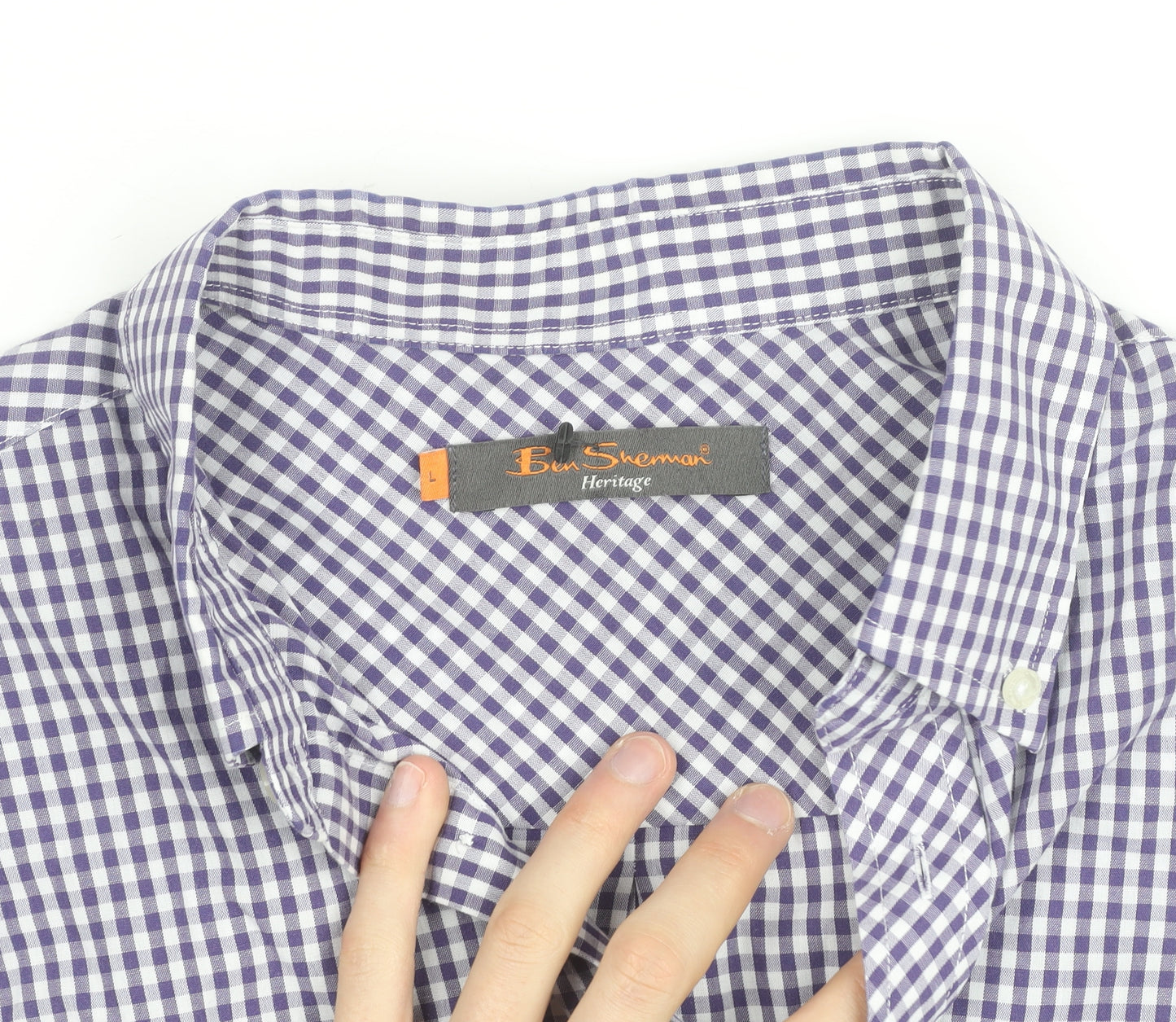 Ben Sherman Men's Blue Check Long Sleeve Button-Up Shirt Size L