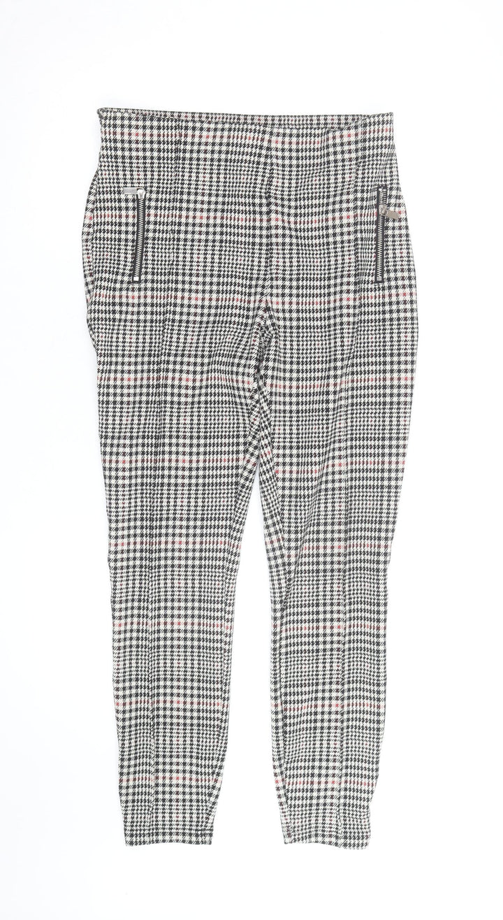 Next Women's Multicoloured Slim Fit Tapered Check Stretch Trousers Size 10