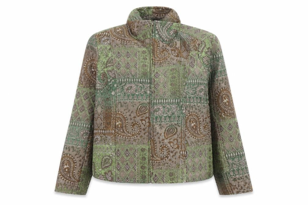 Front view of Molly & Maxx Petite Green Paisley Jacquard Jacket Women's S Classic