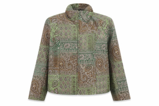 Front view of Molly & Maxx Petite Green Paisley Jacquard Jacket Women's S Classic