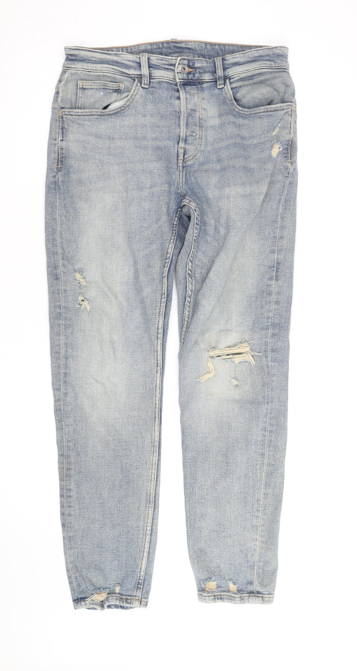 ZARA Men's Blue Distressed Straight Denim Jeans Size 32