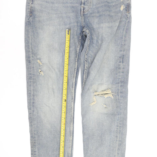 ZARA Men's Blue Distressed Straight Denim Jeans Size 32