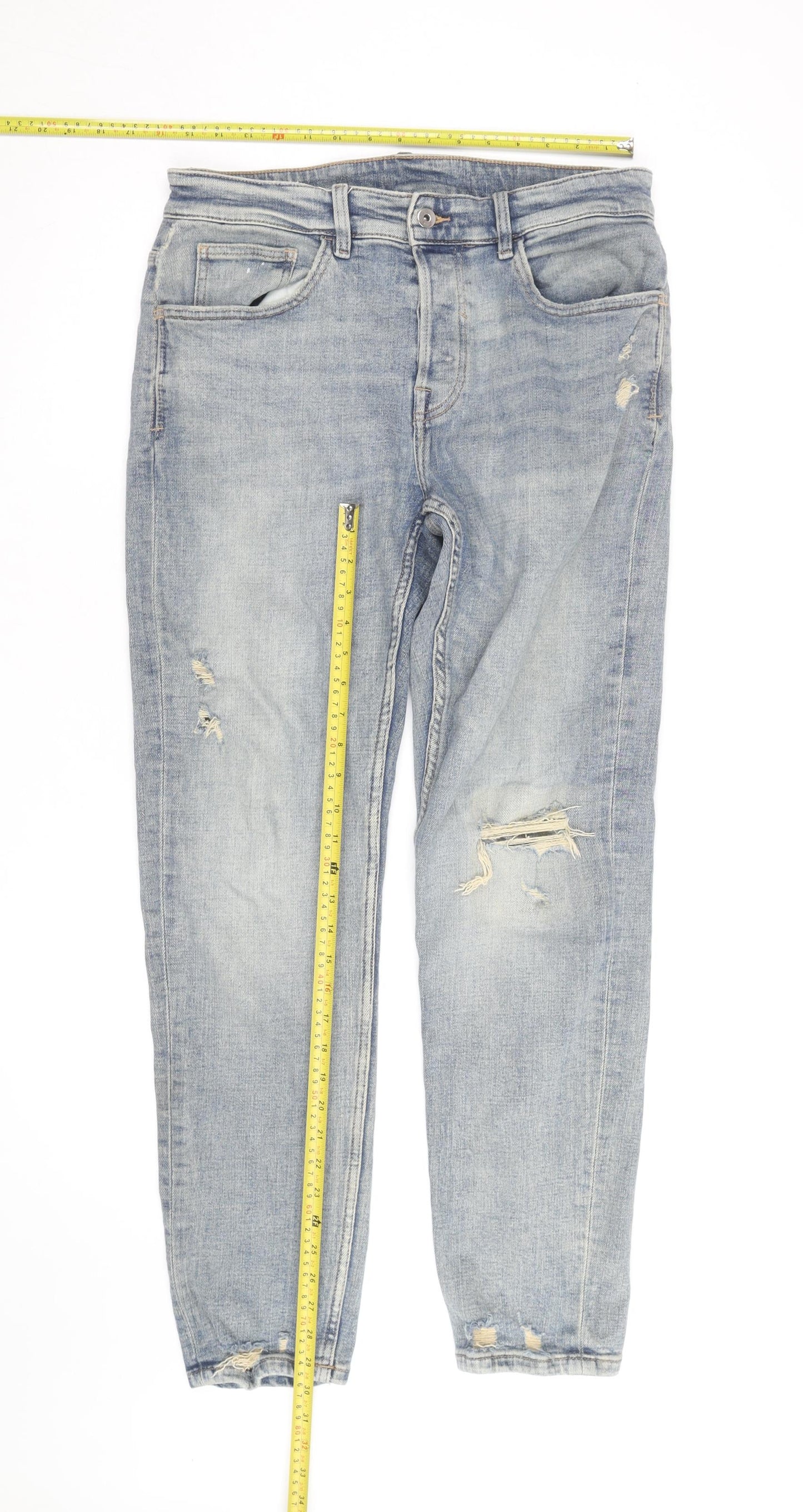 ZARA Men's Blue Distressed Straight Denim Jeans Size 32