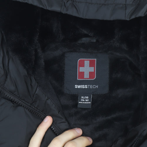 SwissTech Women's Black XL Hooded Puffer Jacket Winter Coat