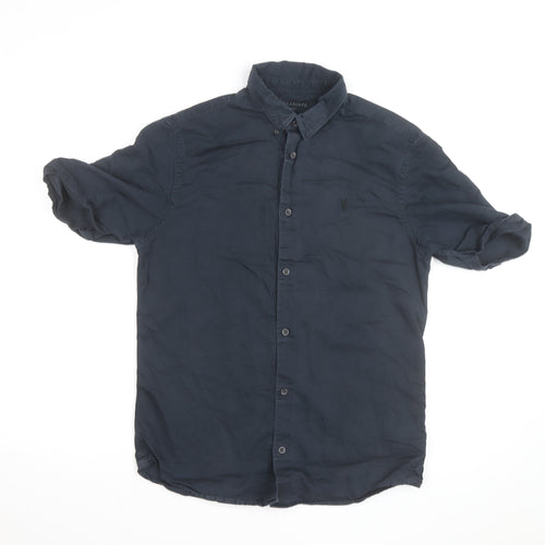 AllSaints Men's Blue Slim Fit Short Sleeve Button-Up Shirt Size S