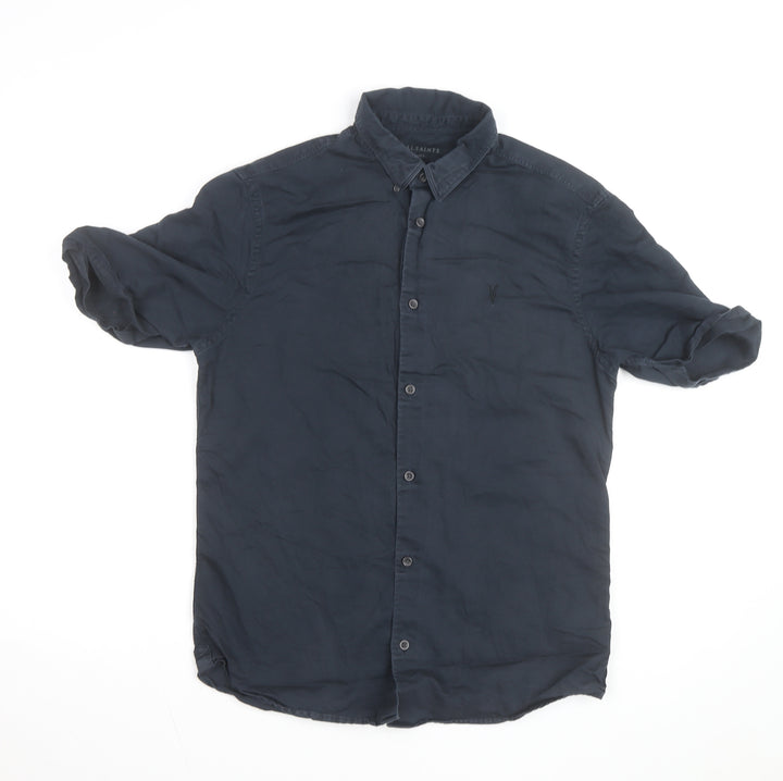 AllSaints Men's Blue Slim Fit Short Sleeve Button-Up Shirt Size S
