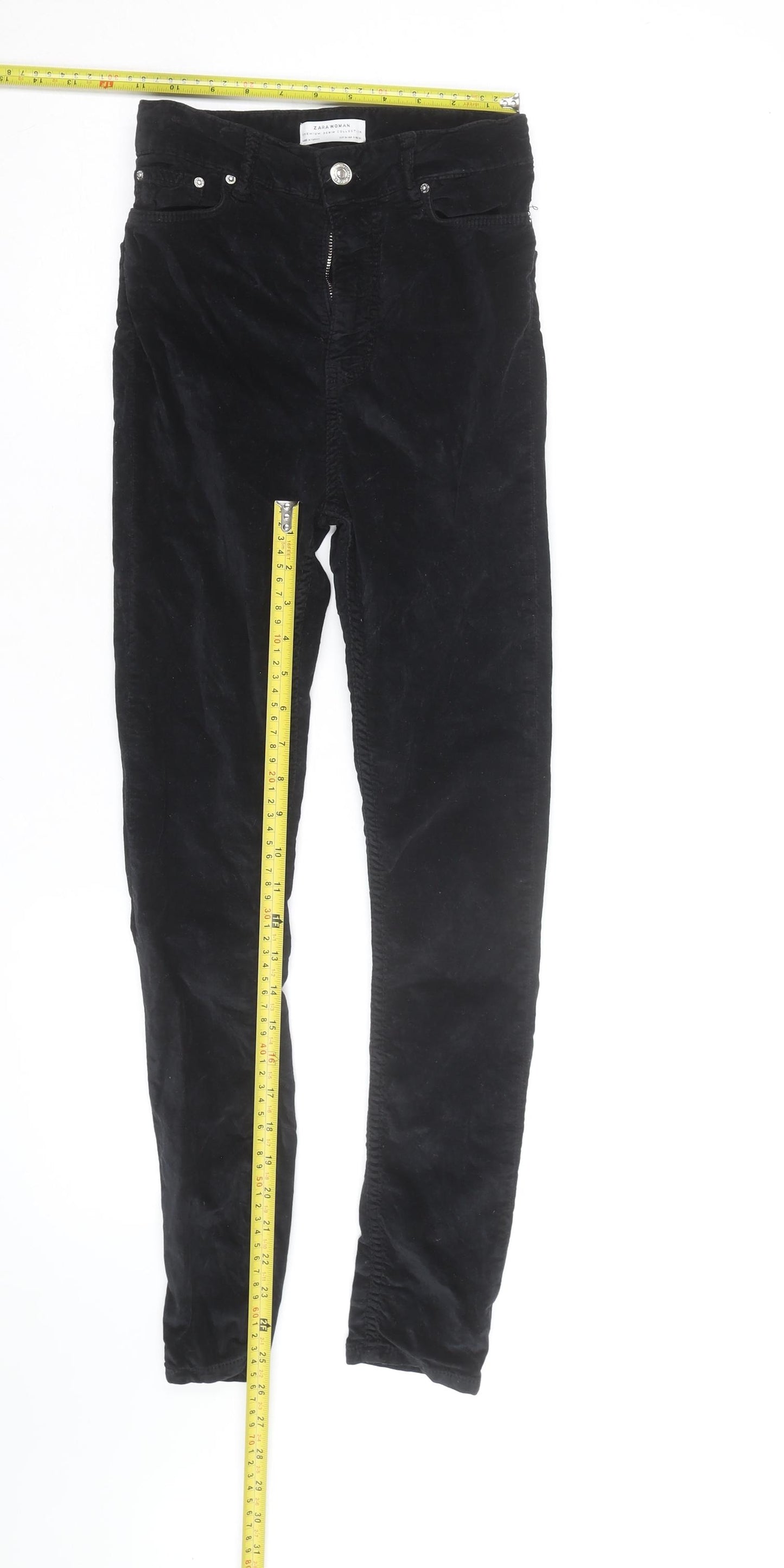 Zara Woman Black Corduroy Skinny Trousers Size 10 Slim Fit