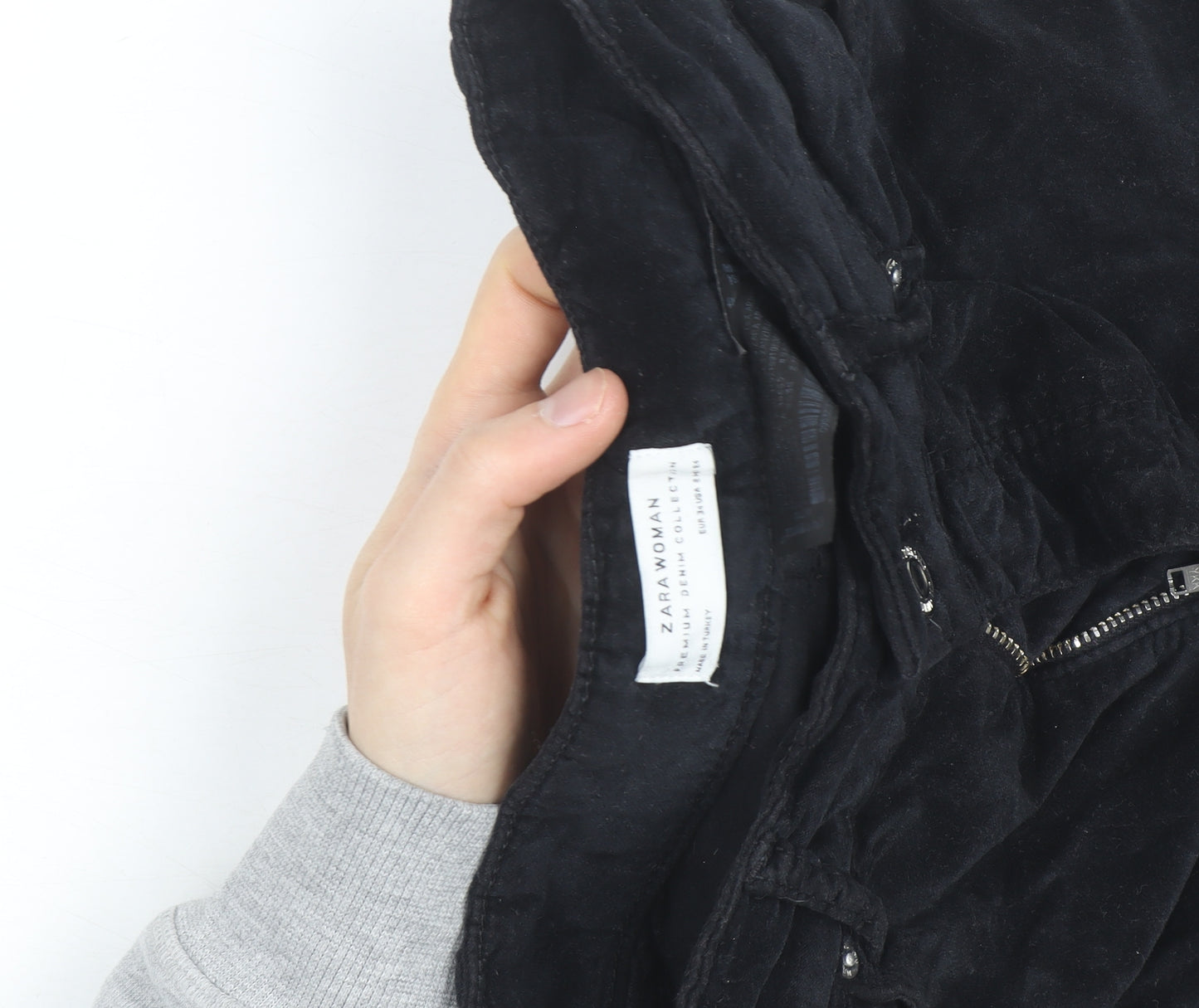 Zara Woman Black Corduroy Skinny Trousers Size 10 Slim Fit