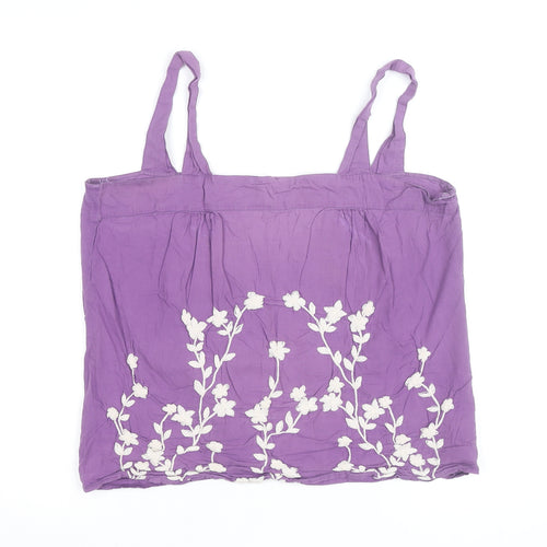 Wallis Women Purple Floral Embroidered Cotton Camisole Top Size 12