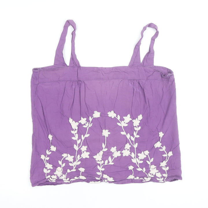 Wallis Women Purple Floral Embroidered Cotton Camisole Top Size 12