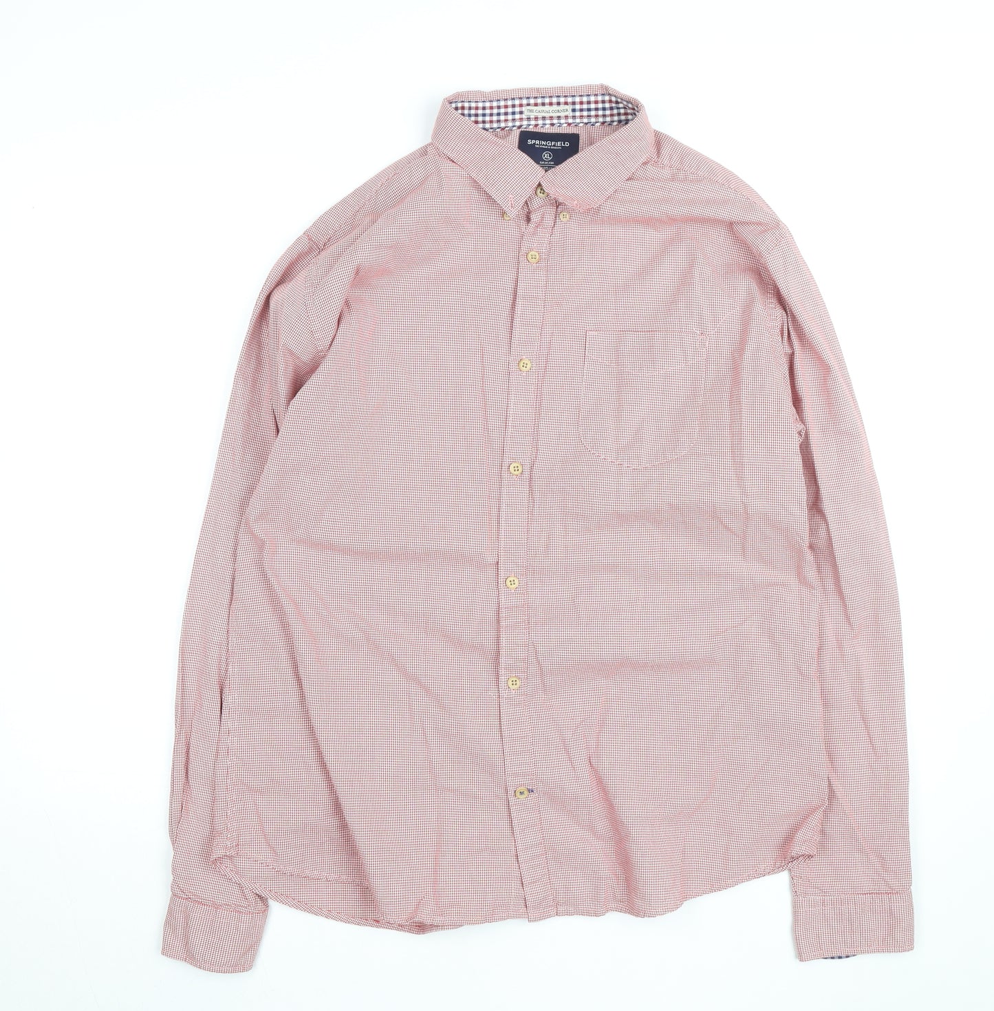 Springfield Men's Red Check Button-Down Shirt XL Custom Fit