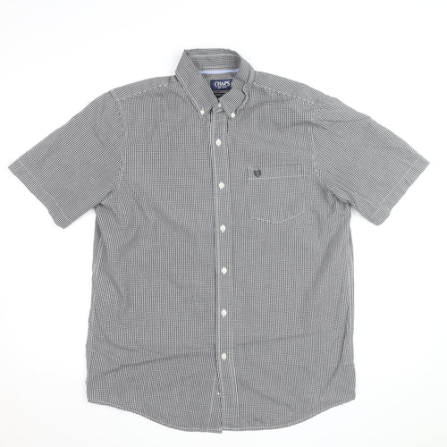 Chaps Mens Black Check Short Sleeve Button-Down Shirt L