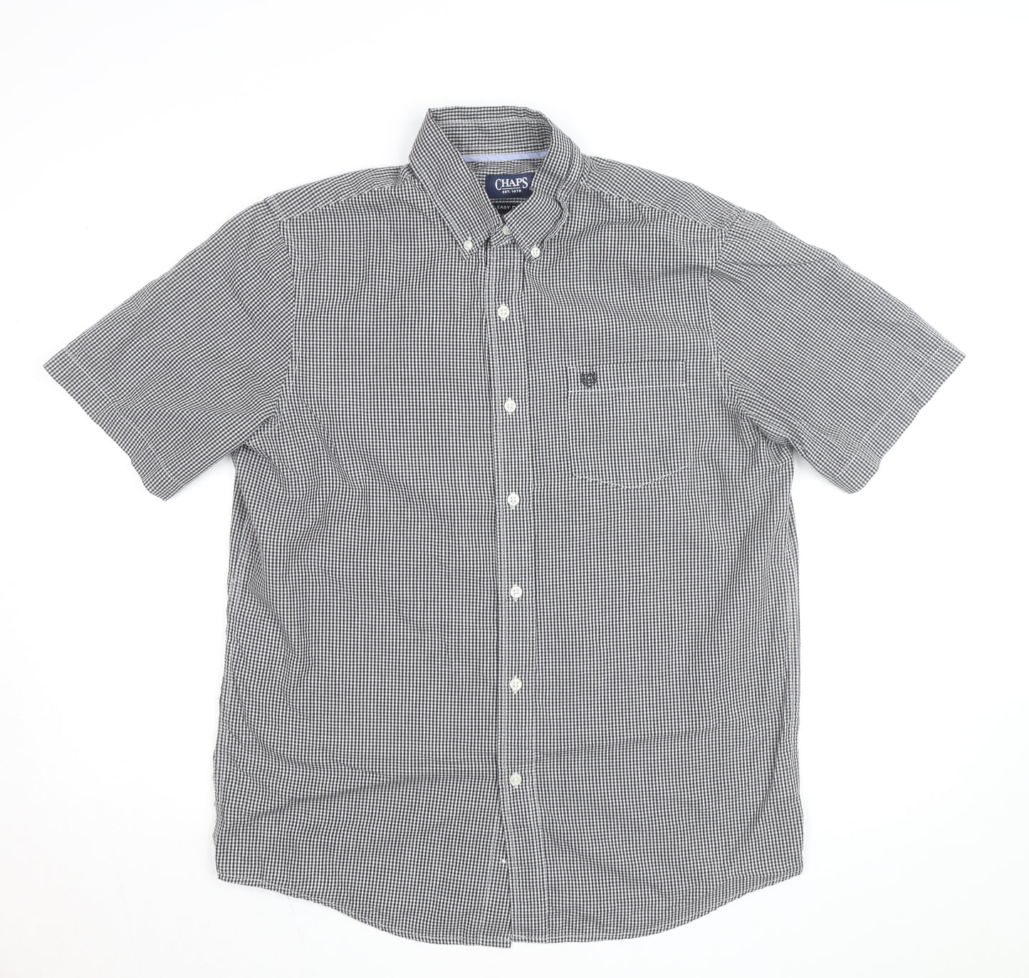 Chaps Mens Black Check Short Sleeve Button-Down Shirt L
