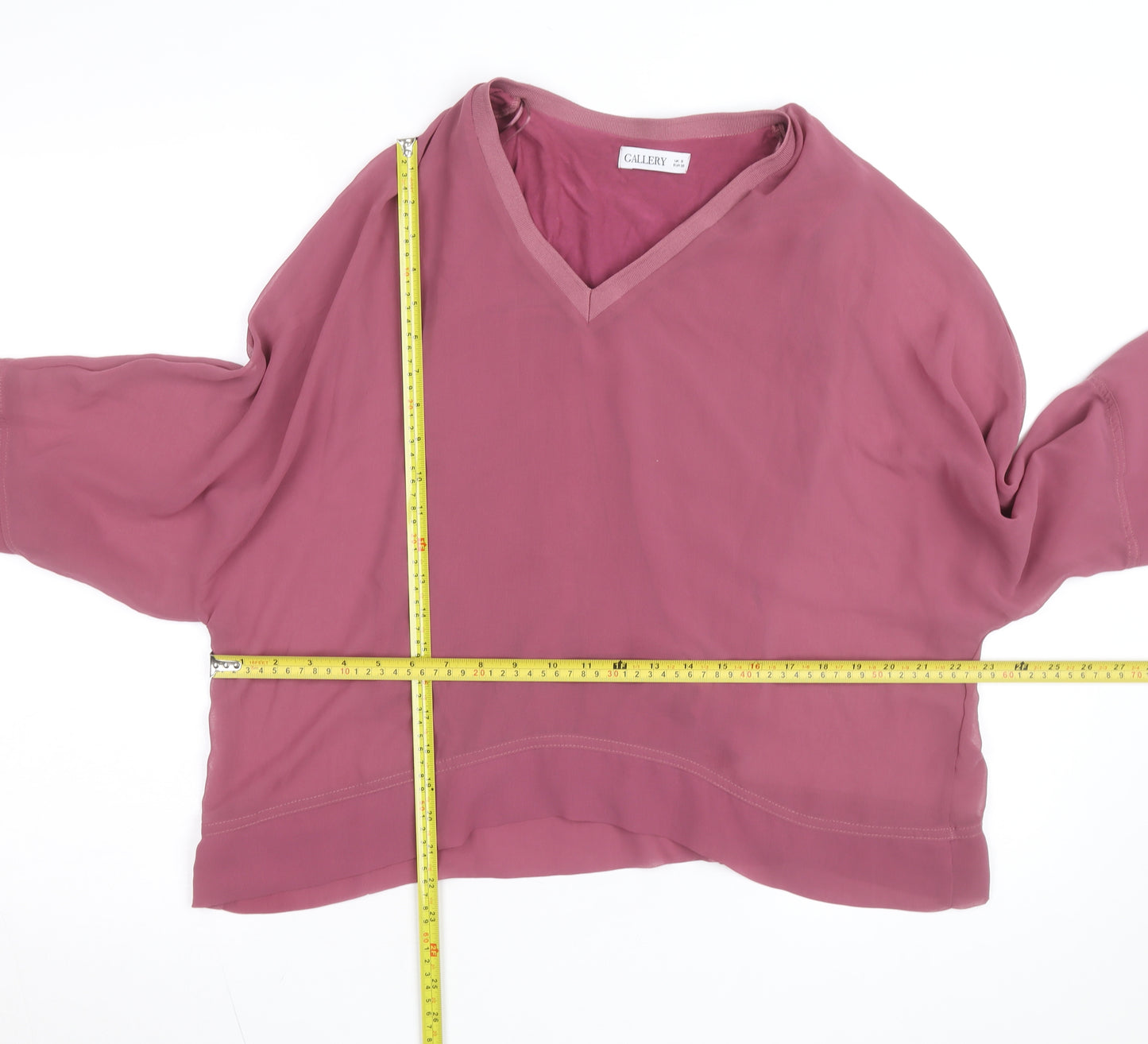 Gallery Women’s Pink V-Neck Chiffon Tunic Blouse Size 8