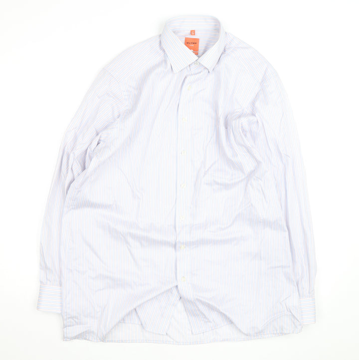 Olymp Luxor Men's Blue Striped Slim Fit Long Sleeve Button-Up Shirt 17in 43