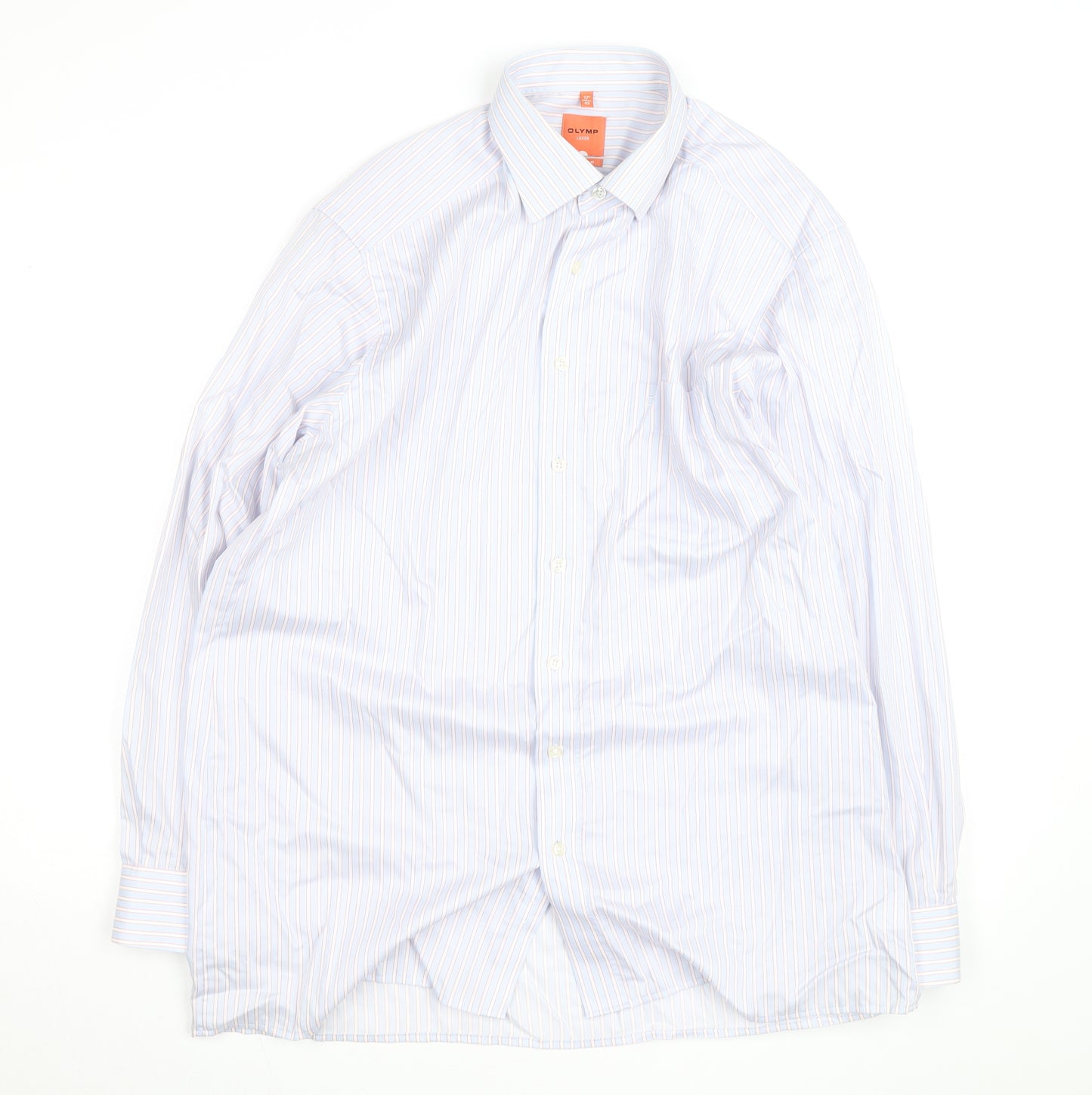 Olymp Luxor Men's Blue Striped Slim Fit Long Sleeve Button-Up Shirt 17in 43