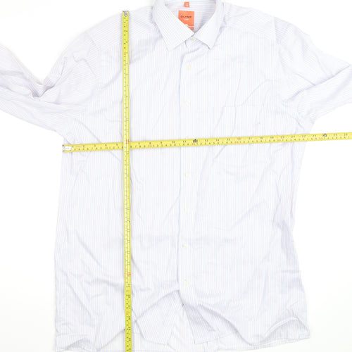 Olymp Luxor Men's Blue Striped Slim Fit Long Sleeve Button-Up Shirt 17in 43