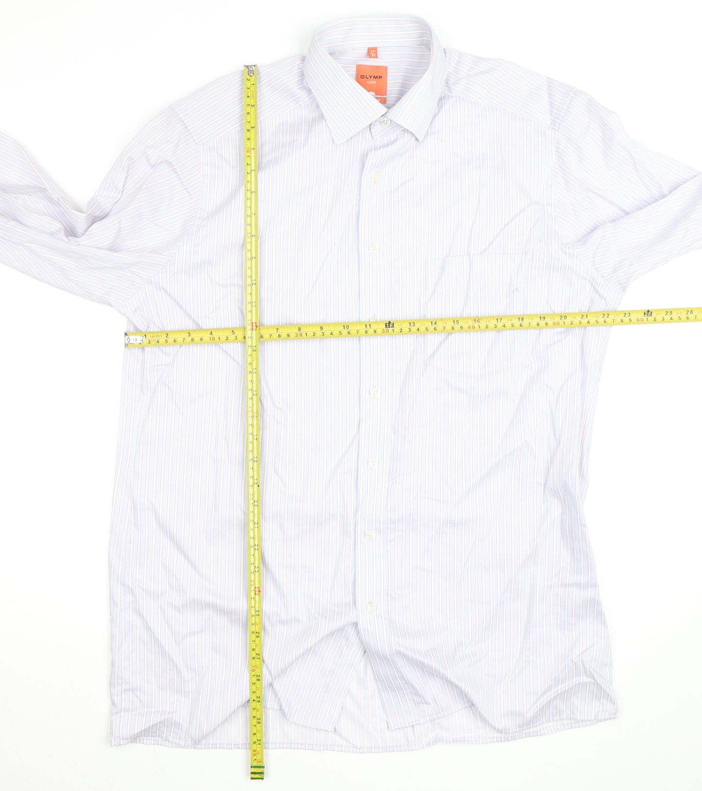 Olymp Luxor Men's Blue Striped Slim Fit Long Sleeve Button-Up Shirt 17in 43