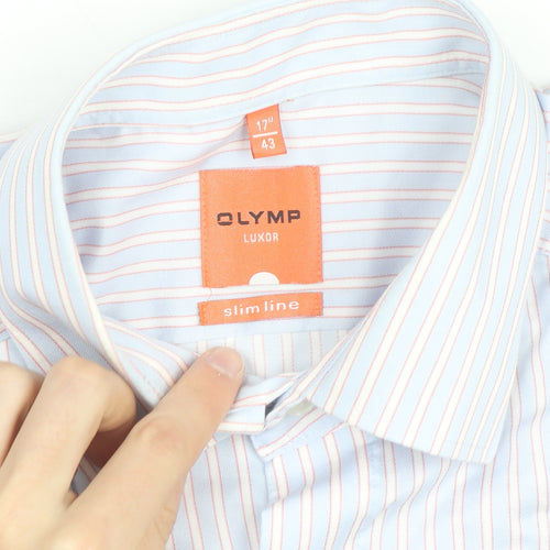 Olymp Luxor Men's Blue Striped Slim Fit Long Sleeve Button-Up Shirt 17in 43