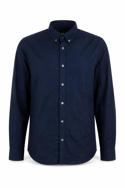 Front view of Burton Menswear London Men's Blue L Button-Down Cotton Shirt