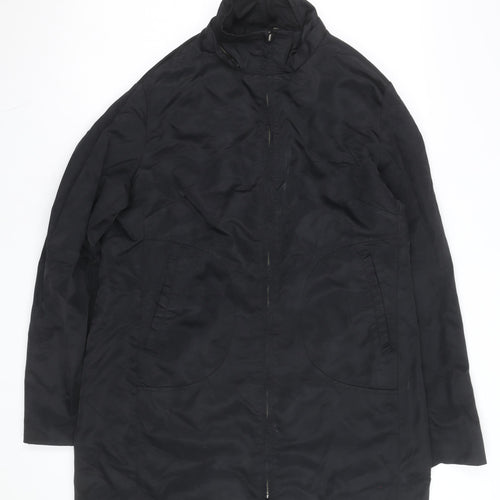 MOTTO Womens Black Long Rain Coat Size 14 Water Resistant Zip Jacket