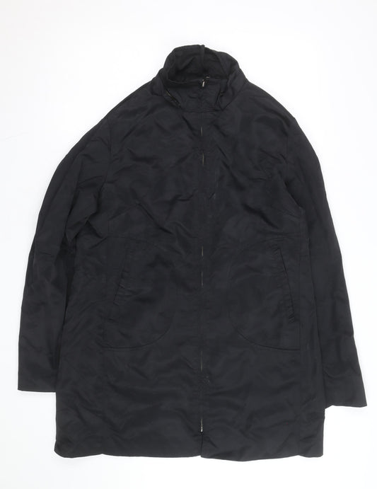 MOTTO Womens Black Long Rain Coat Size 14 Water Resistant Zip Jacket