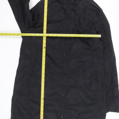 MOTTO Womens Black Long Rain Coat Size 14 Water Resistant Zip Jacket