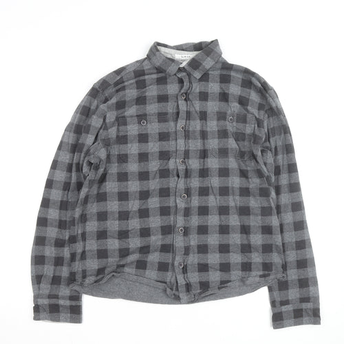 Tailor Vintage Men's Grey Checked Flannel Slim Fit Shirt L