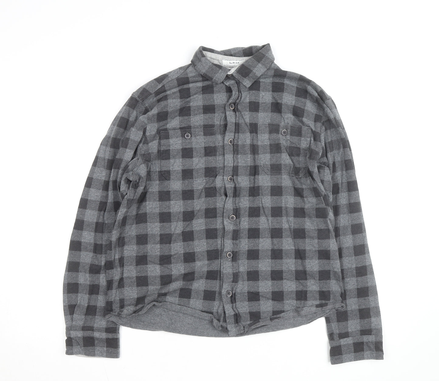 Tailor Vintage Men's Grey Checked Flannel Slim Fit Shirt L