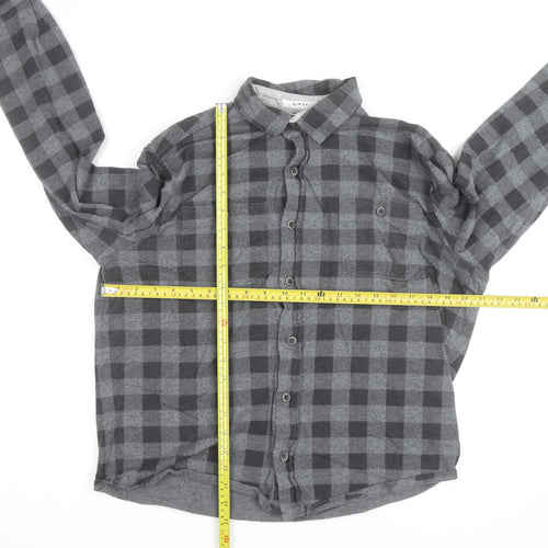 Tailor Vintage Men's Grey Checked Flannel Slim Fit Shirt L