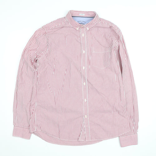Springfield Men Red Striped Button-Down Cotton Shirt XL Slim Fit