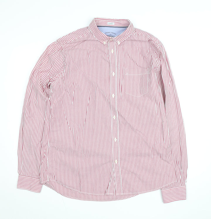 Springfield Men Red Striped Button-Down Cotton Shirt XL Slim Fit