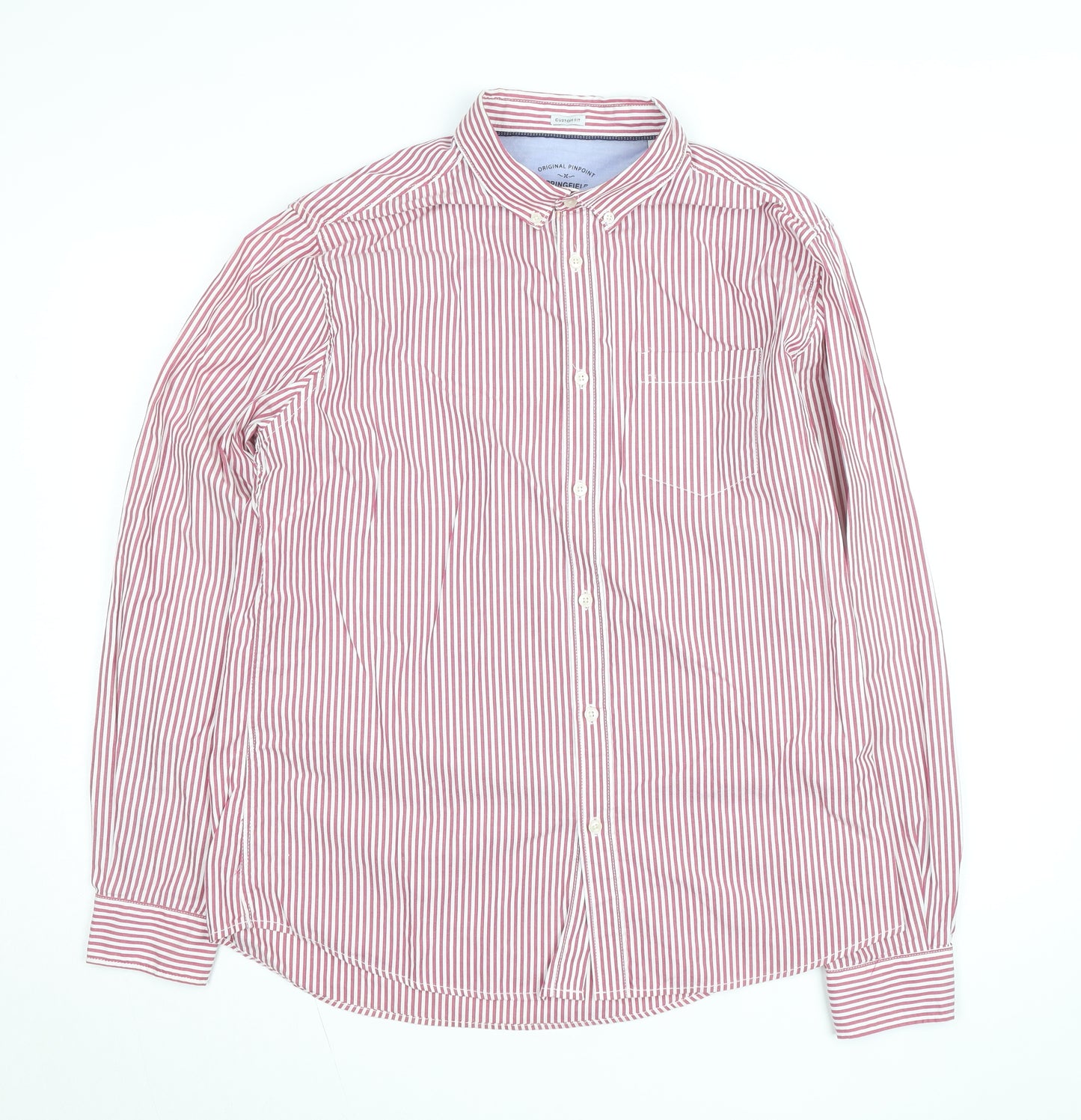 Springfield Men Red Striped Button-Down Cotton Shirt XL Slim Fit