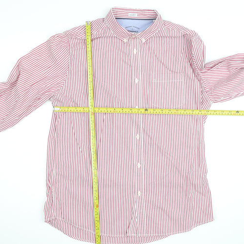 Springfield Men Red Striped Button-Down Cotton Shirt XL Slim Fit