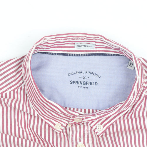 Springfield Men Red Striped Button-Down Cotton Shirt XL Slim Fit