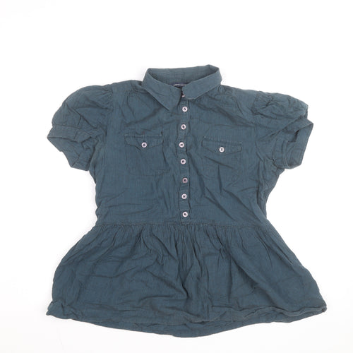 French Connection Women’s Blue Cotton Button-Up Tunic Top Size 12