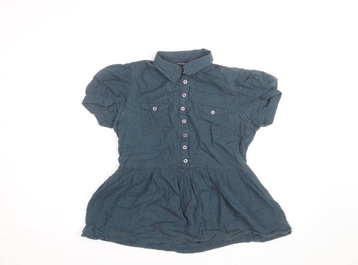 French Connection Women’s Blue Cotton Button-Up Tunic Top Size 12