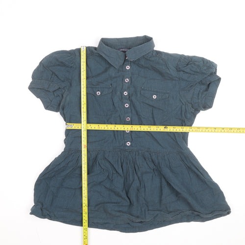 French Connection Women’s Blue Cotton Button-Up Tunic Top Size 12