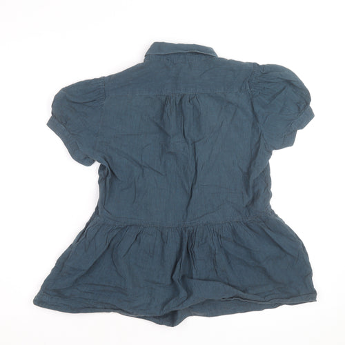 French Connection Women’s Blue Cotton Button-Up Tunic Top Size 12