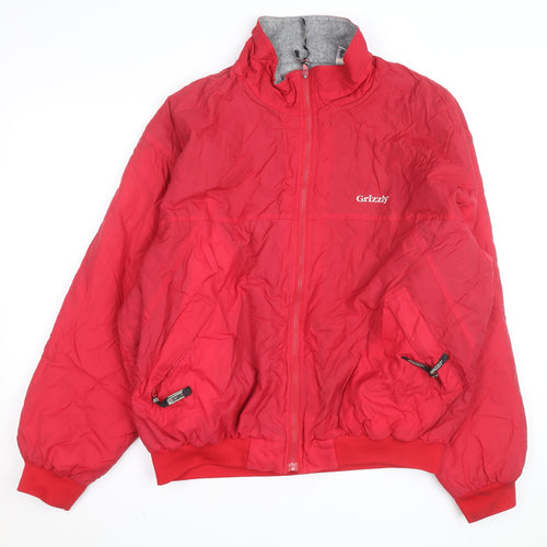 Grizzly Men's Red L Bomber Jacket Nylon Lined Full Zip Vintage